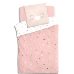 Copripiumino e una federa cotone (140 x 200 cm) Gatto Rosa