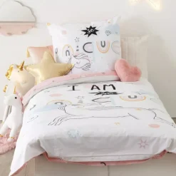 Copripiumino e una federa quadrata cotone (140 x 200 cm) Unicorno Rosa