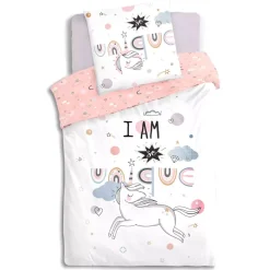 Copripiumino e una federa quadrata cotone (140 x 200 cm) Unicorno Rosa