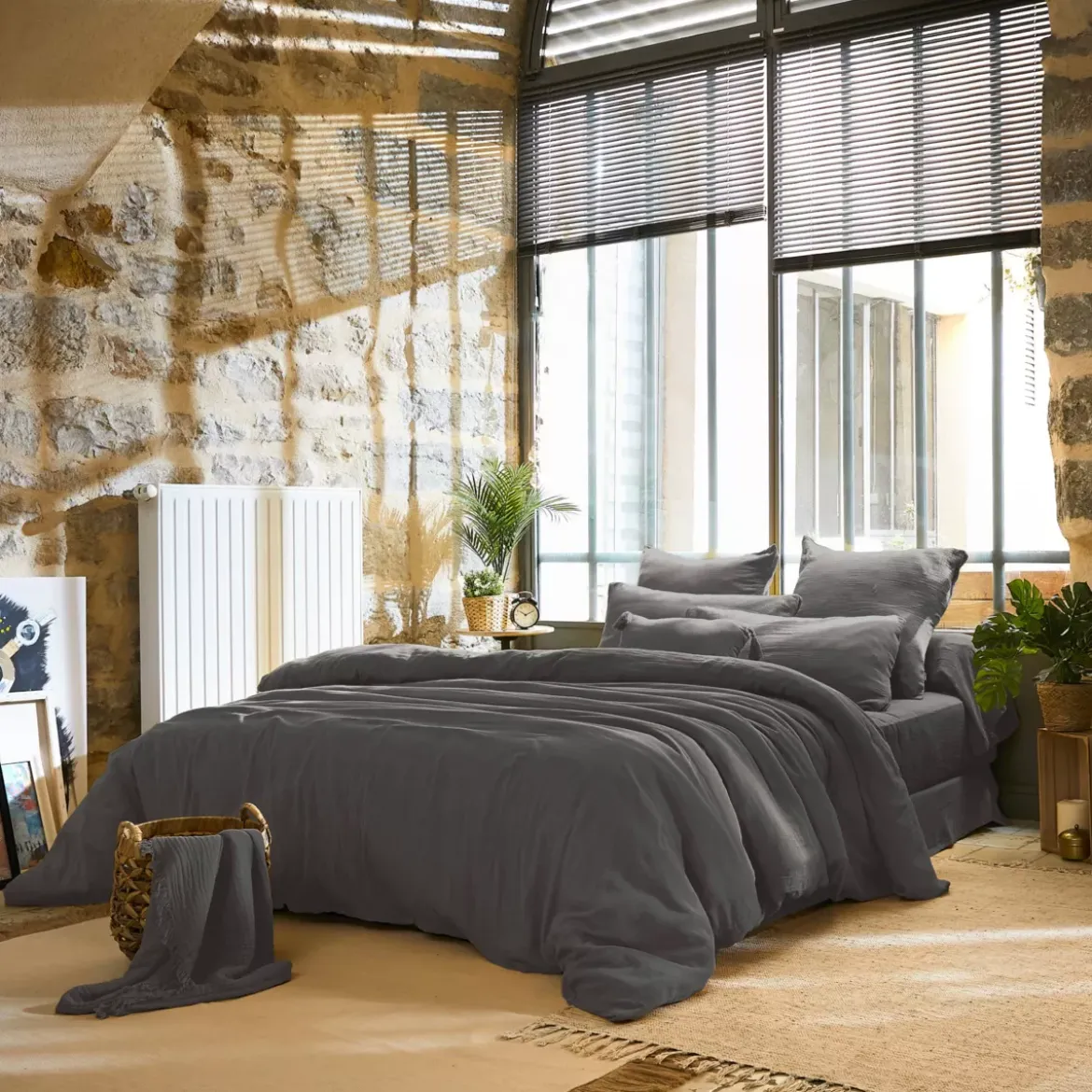 Copripiumino garza di cotone (280 x 240 cm) Gaïa Grigio granito