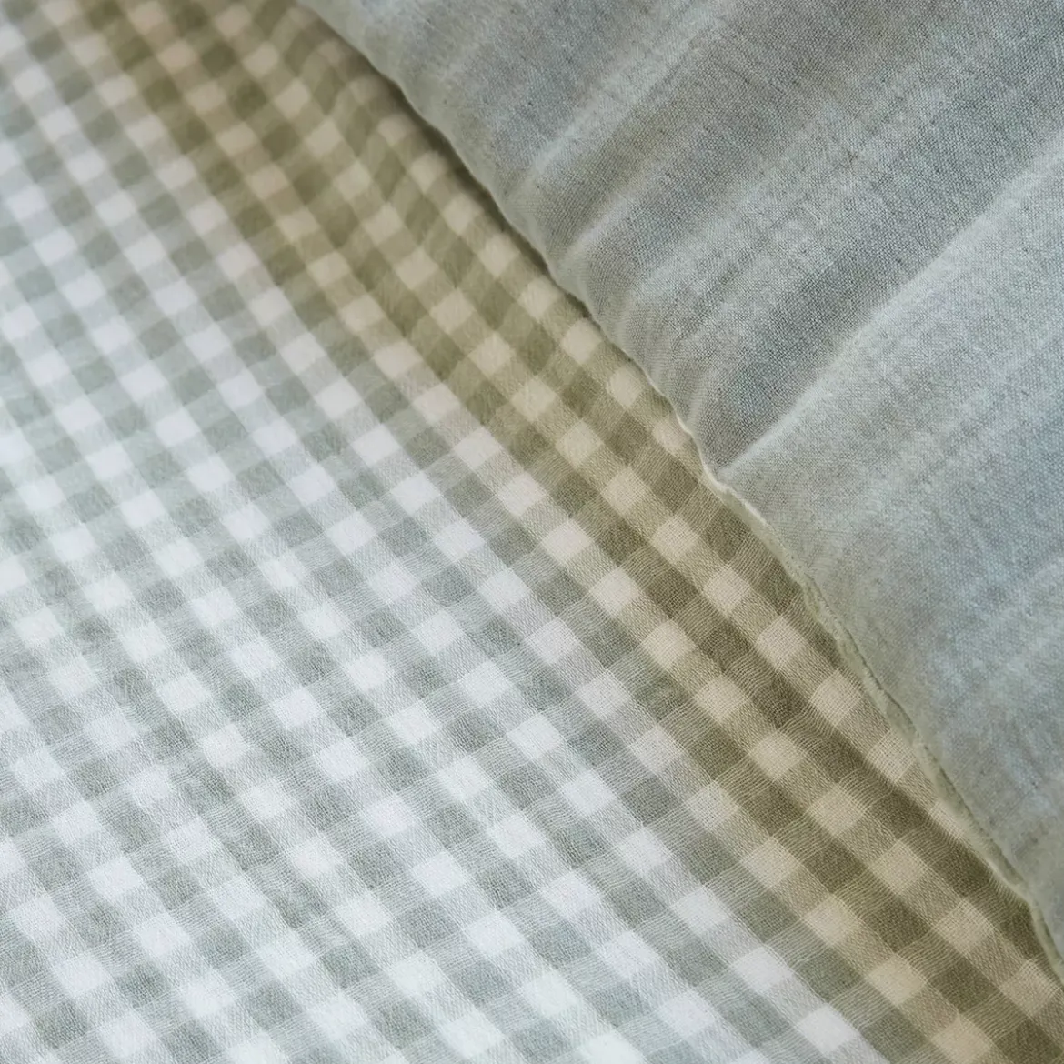 Copripiumino garza di cotone (280 x 240 cm) Gaïa vichy Verde eucalipto