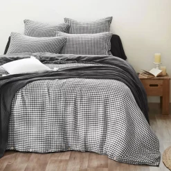 Copripiumino garza di cotone (200 x 200 cm) Gaïa vichy Nero