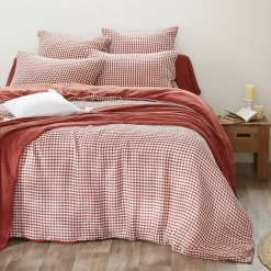 Copripiumino garza di cotone (140 x 200 cm) Gaïa vichy Terracotta