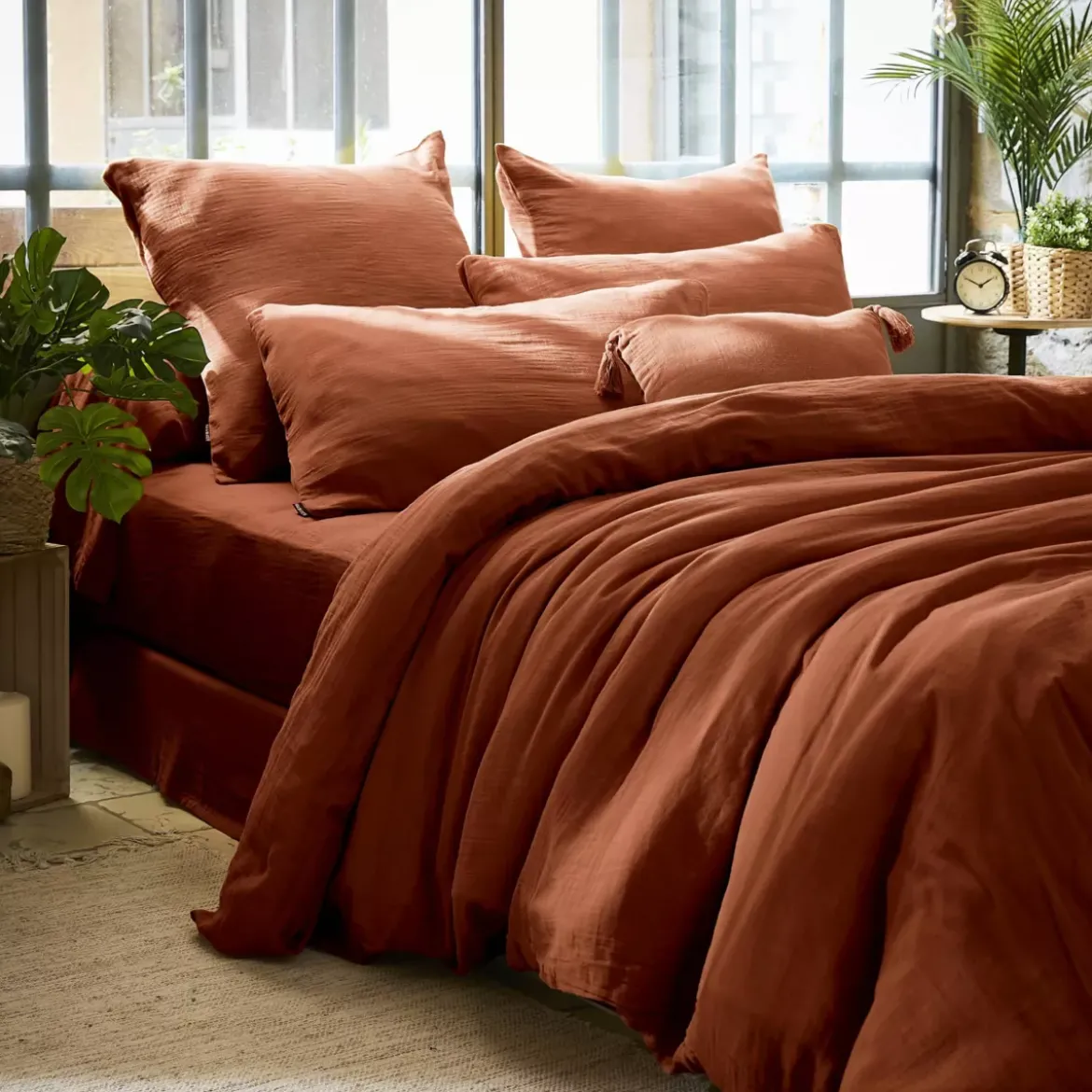 Copripiumino garza di cotone (260 x 240 cm) Gaïa Terracotta