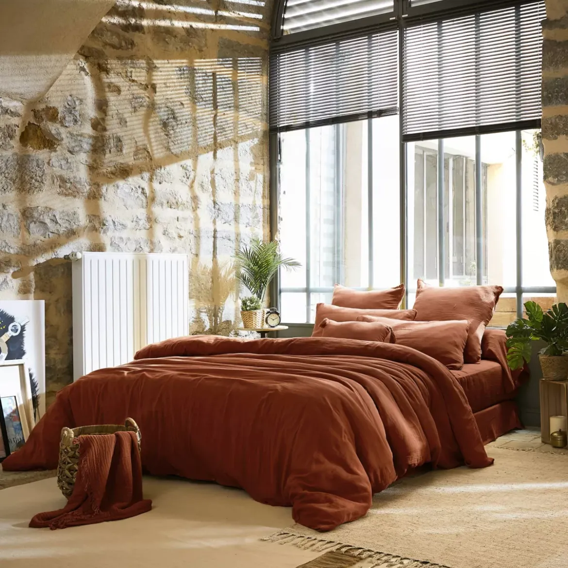 Copripiumino garza di cotone (260 x 240 cm) Gaïa Terracotta