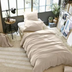 Copripiumino garza di cotone (140 x 200 cm) Gaïa Beige pampa