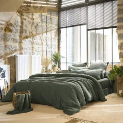 Copripiumino garza di cotone (280 x 240 cm) Gaïa Verde rosmarino