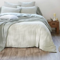 Copripiumino garza di cotone (140 x 200 cm) Gaïa vichy Verde eucalipto