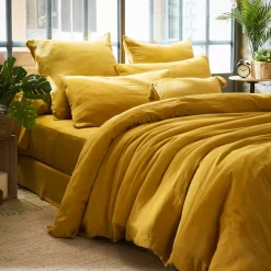 Copripiumino garza di cotone (240 x 220 cm) Gaïa Giallo zafferano