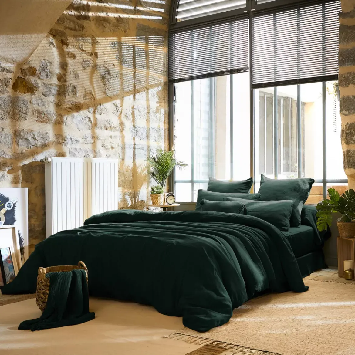 Copripiumino garza di cotone (280 x 240 cm) Gaïa Verde abete