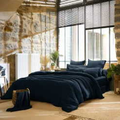 Copripiumino garza di cotone (260 x 240 cm) Gaïa Blu notte