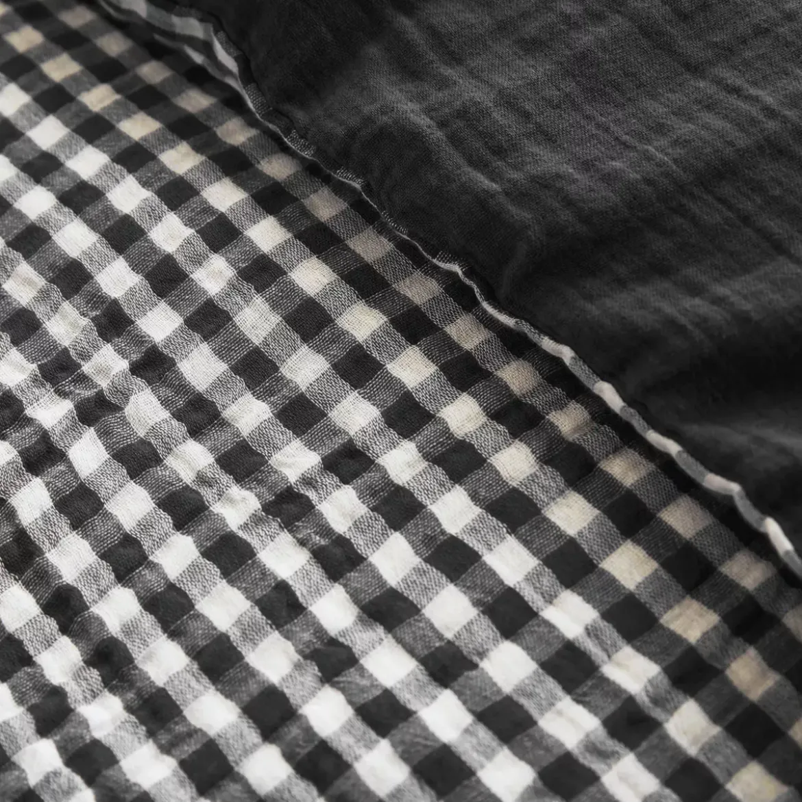 Copripiumino garza di cotone (260 x 240 cm) Gaïa vichy Nero