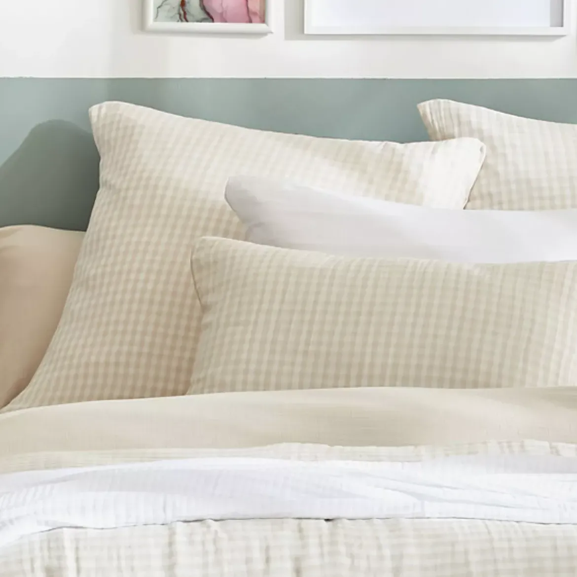 Copripiumino garza di cotone (280 x 240 cm) Gaïa vichy Beige