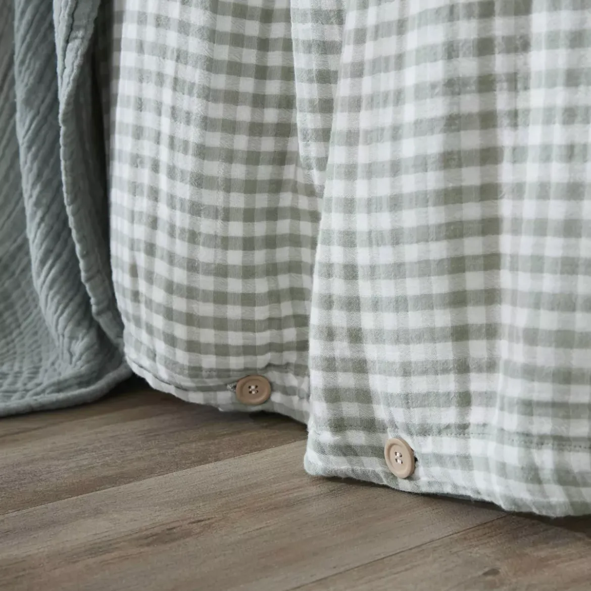 Copripiumino garza di cotone (200 x 200 cm) Gaïa vichy Verde eucalipto