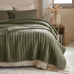 Copripiumino in cotone trapuntato (220 x 240 cm) Lena Verde rosmarino