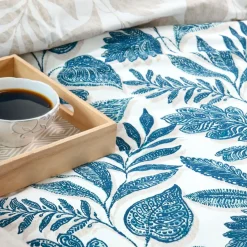 Copripiumino in percalle di cotone (240 x 220 cm) Calliope Blu petrolio