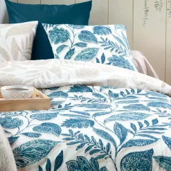 Copripiumino in percalle di cotone (240 x 220 cm) Calliope Blu petrolio