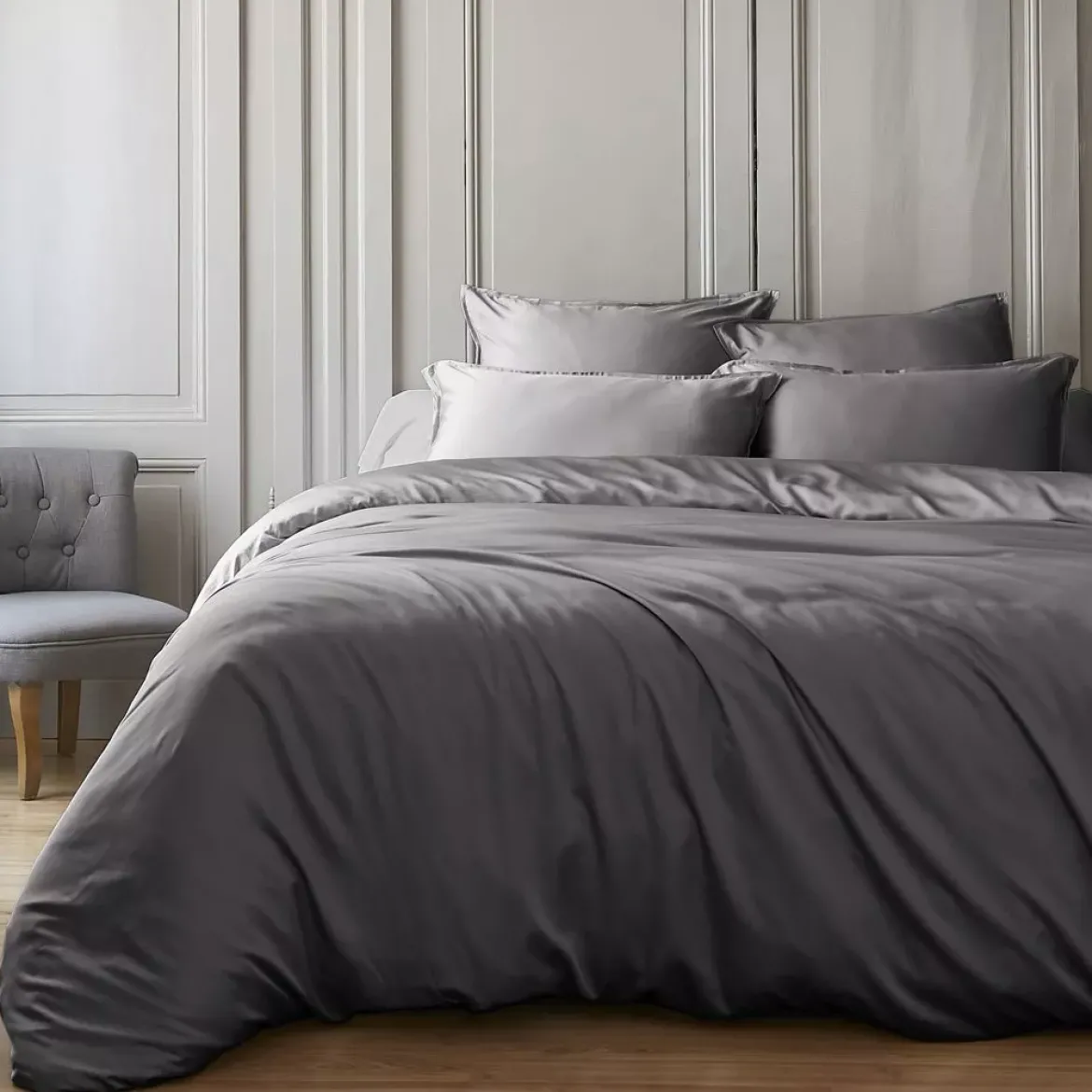 Copripiumino in raso di bambù (140 x 200 cm) Sienna Grigio granito