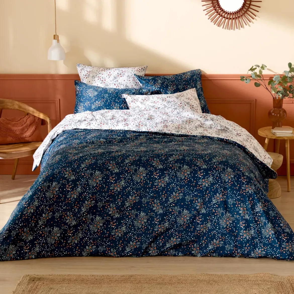 Copripiumino in raso di cotone (260 x 240 cm) Lilou Blu navy