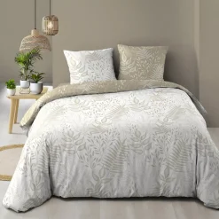 Copripiumino matrimoniale e due federe cotone (260 x 240 cm) Cassia Beige