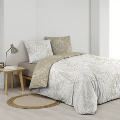 Copripiumino matrimoniale e due federe cotone (260 x 240 cm) Cassia Beige