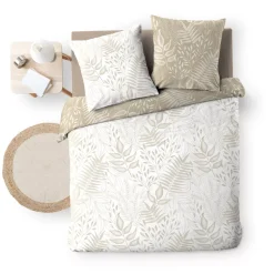 Copripiumino matrimoniale e due federe cotone (260 x 240 cm) Cassia Beige
