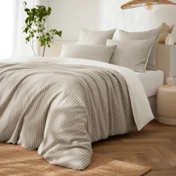 Copripiumino reversibile in cotone texturizzato e percale (140 x 200 cm) Alice Ecru