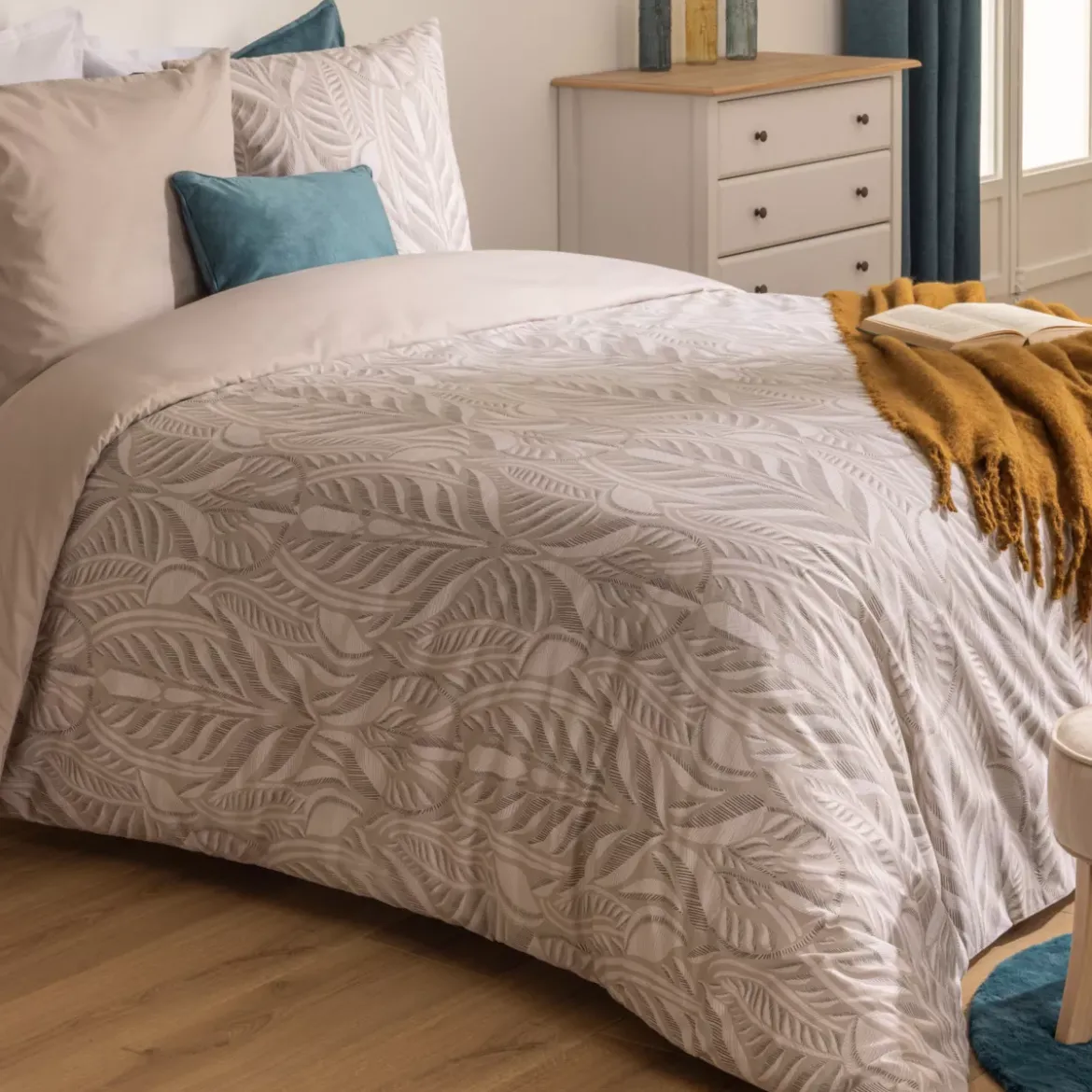 Copripiumino e due federe cotone (260 x 240 cm) Nalh Beige
