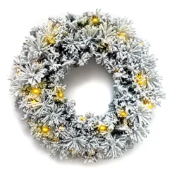 Corona di Natale luminosa (D50 cm) Edmonton Verde innevato e bianco caldo