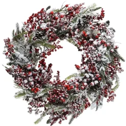 Corona di Natale Rosso e brinato D60 cm