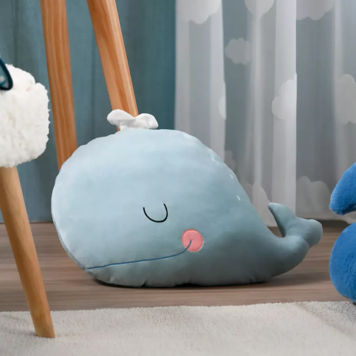 Cuscino balena per bambini (45 x 30 cm) Moby Blu