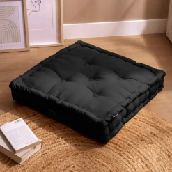 Cuscino da pavimento in cotone (60 x 60 cm) Pixel Nero