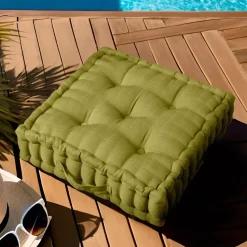 Cuscino da pavimento trapuntato (50 x 50 cm) Sunset Verde oliva