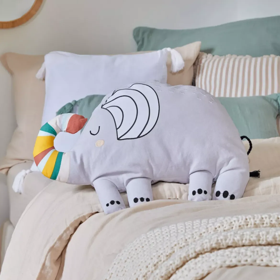 Cuscino per bambini elefante in cotone (50 x 35 cm) Savana Grigio
