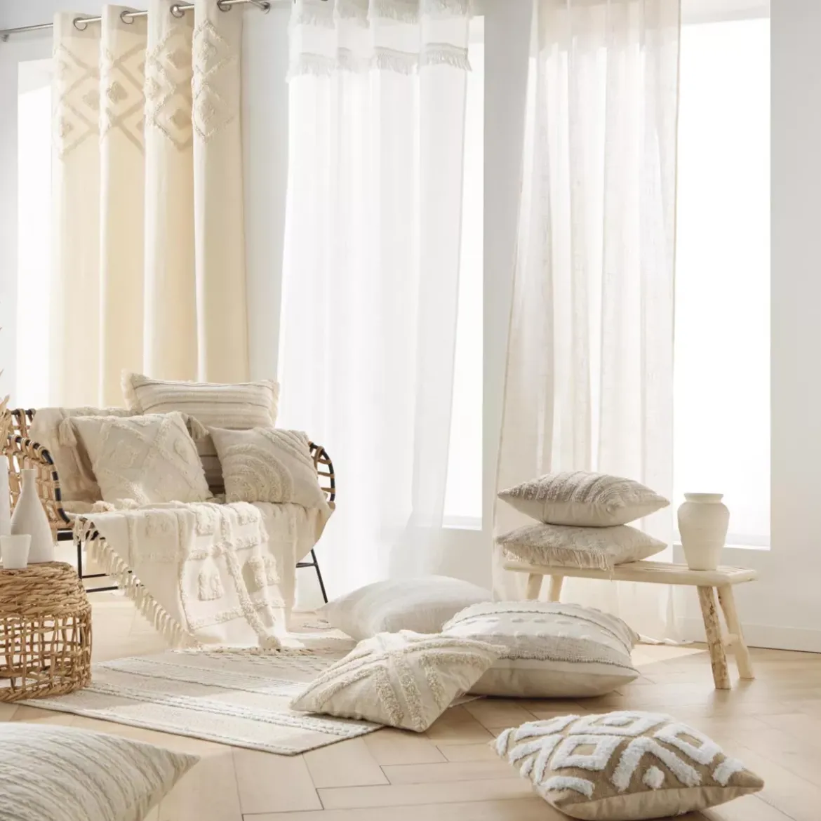 Cuscino quadrato cotone tessuto (60 x 60 cm) Atlas Beige