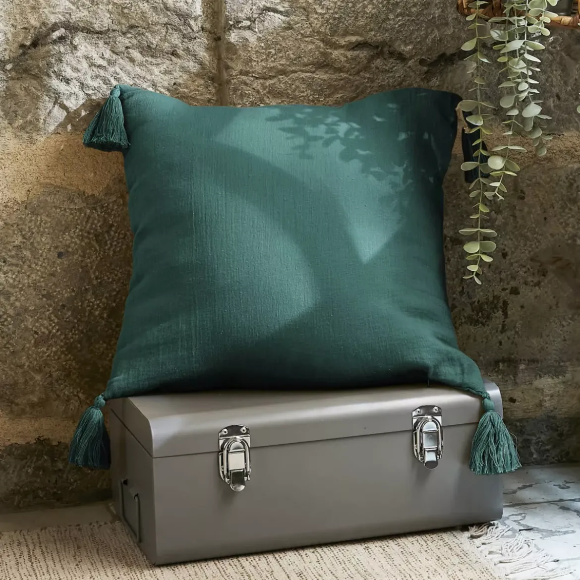 Cuscino quadrato garza di cotone (40 x 40 cm) Gaïa Blu ottanio