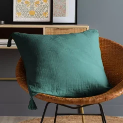 Cuscino quadrato garza di cotone (60 x 60 cm) Gaïa Blu ottanio