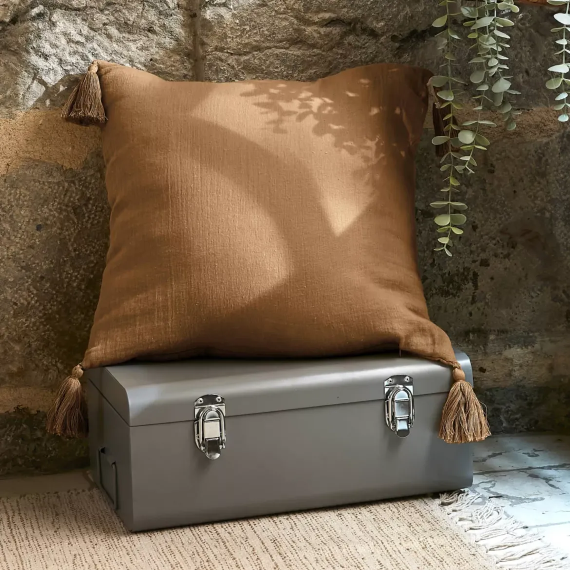Cuscino quadrato garza di cotone (40 cm) Gaïa Camel