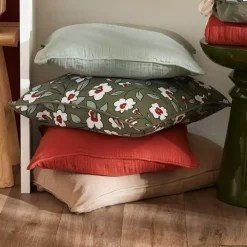 Cuscino quadrato in garza di cotone (45 x 45 cm) Gaïa margherita Verde rosmarino