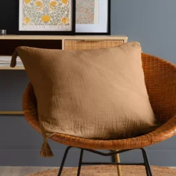 Cuscino quadrato in garza di cotone (60 x 60 cm) Gaïa Camel