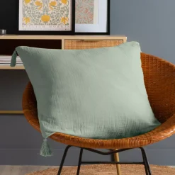 Cuscino quadrato in garza di cotone (60 x 60 cm) Gaia Verde eucalipto