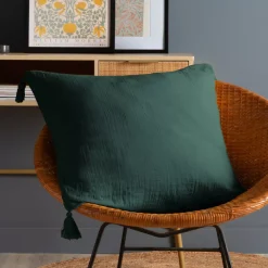 Cuscino quadrato in garza di cotone (60 x 60 cm) Gaïa Verde abete