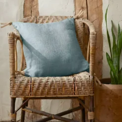 Cuscino quadrato in Lino Lavato (45 x 45 cm) Louise Blu Azzurro