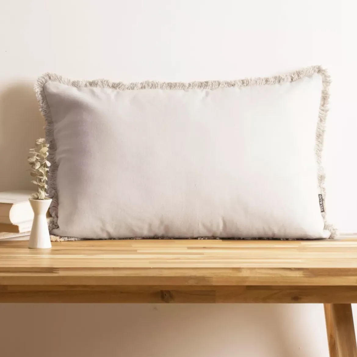 Cuscino rettangolare in cotone (40 x 60 cm) Pixel frange Beige