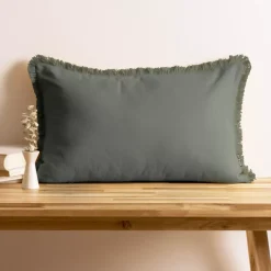 Cuscino rettangolare in cotone (40 x 60 cm) Pixel con frange Verde cachi