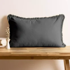 Cuscino rettangolare in cotone (40 x 60 cm) Pixel con frange Grigio antracite
