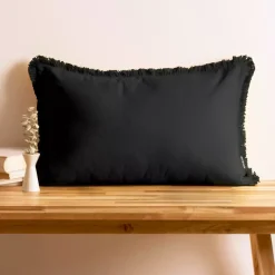 Cuscino rettangolare in cotone (40 x 60 cm) Pixel con frange Nero
