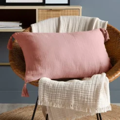 Cuscino rettangolare in garza di cotone (40 x 60 cm) Gaia Rosa pesca
