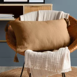 Cuscino rettangolare in garza di cotone (40 x 60 cm) Gaïa Camel