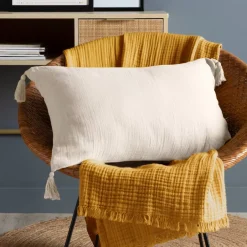 Cuscino rettangolare in garza di cotone (40 x 60 cm) Gaïa Beige pampa